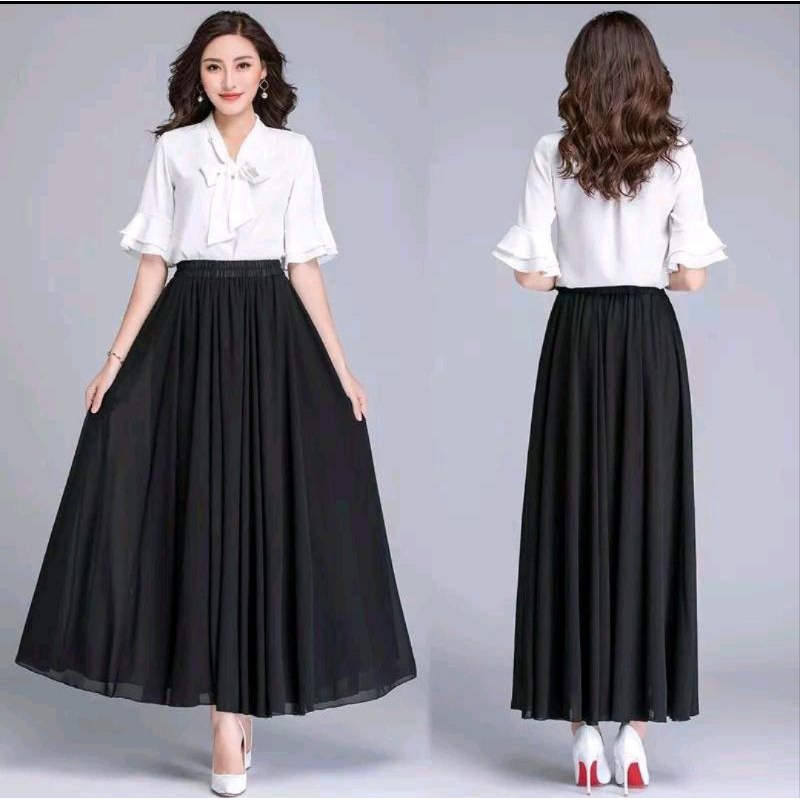 Rok panjang Model Korea Ceruty polos A-Line Mayung
