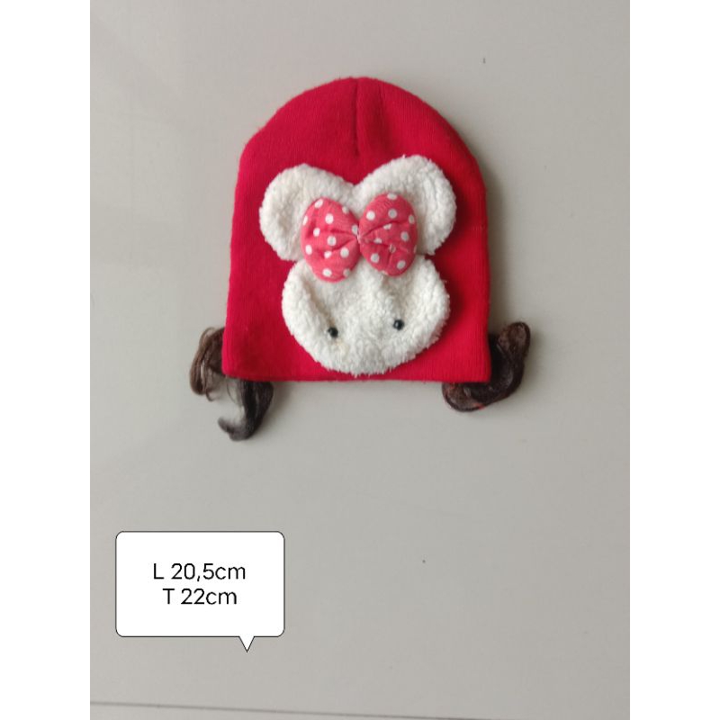 Preloved topi baby girl red bunny rambut palsu
