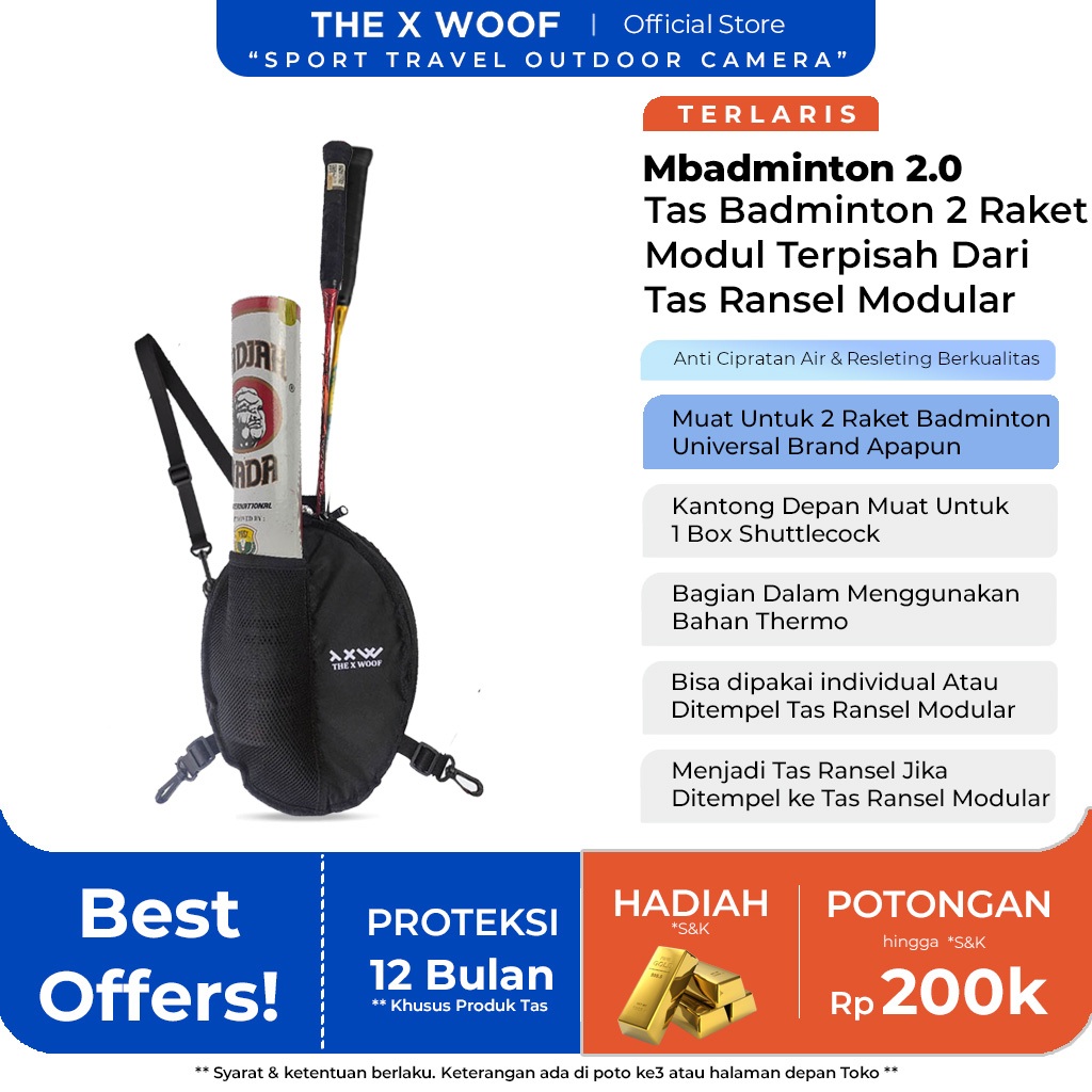 Tas Raket Badminton 2 Raket Anti Cipratan Air Thermo Tas Raket Bulu Tangkis The X Woof Mbadminton2