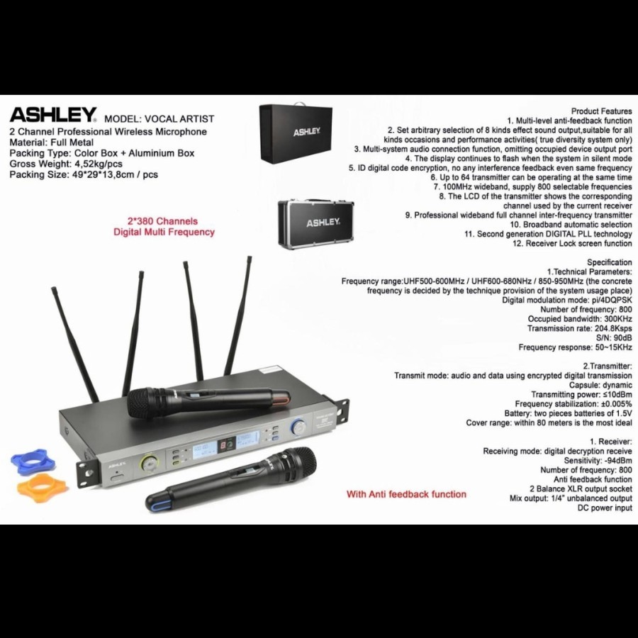 Mikrofon Mic Wireless Ashley Vocal Artist Isi 2 versi terbaru - ANTI FEEDBACK