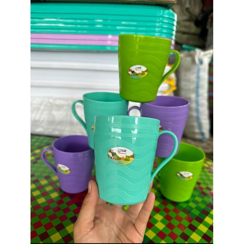 12PCS GELAS CANGKIR PLASTIK MURAH/GELAS GAGANG CANGKIR PLASTIK/CANGKIR KOPI