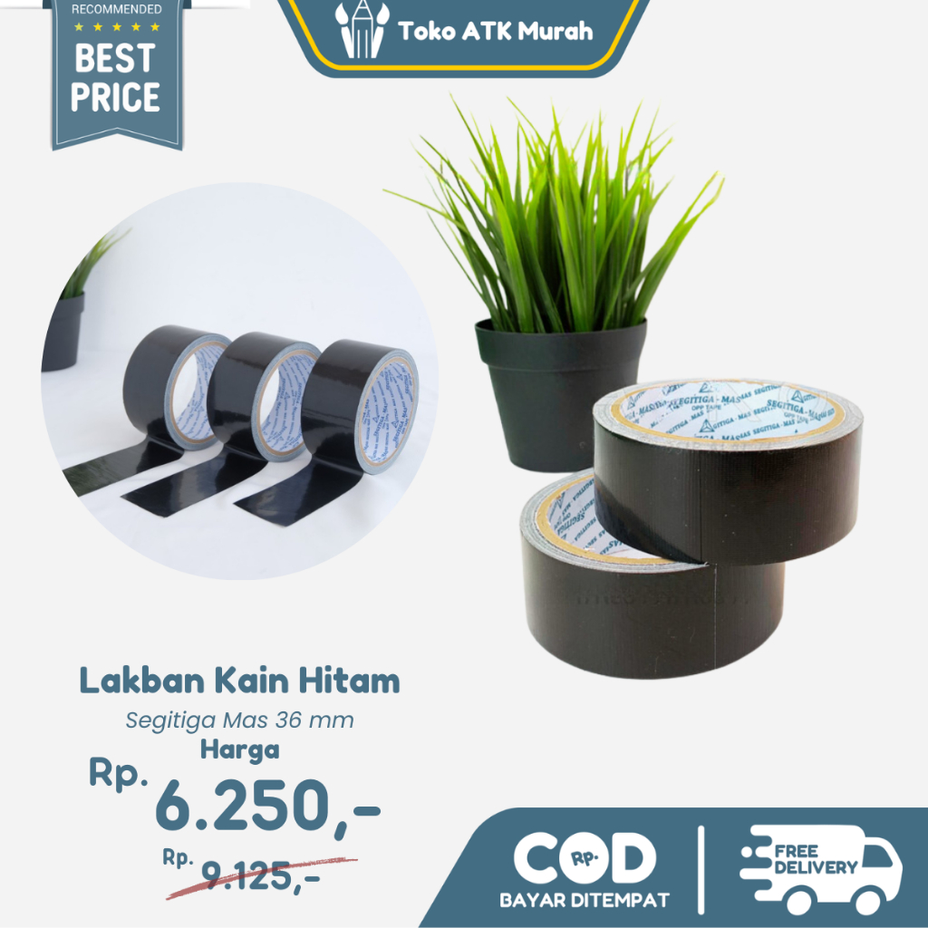 

Lakban Hitam Kain Segitiga Mas 36 mm / Lakban Jilid Buku