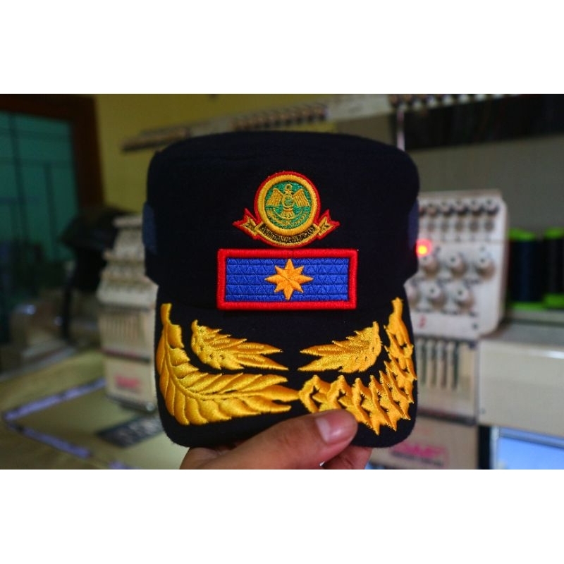 TOPI KOMANDO DISHUB NEVY GOL IVC BAHAN LAKEN/BLUDRU IMPORT FREE NAMA
