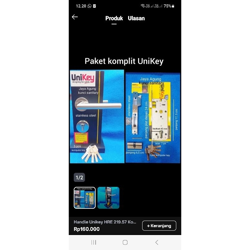 Handle  Unikey HRE 219.57 Komplit  Kunci Unikey Stainless Computer