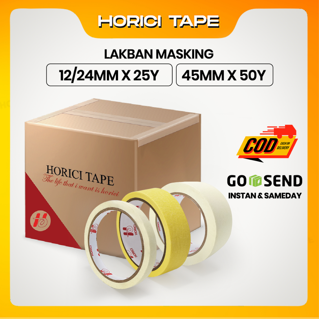 

HORICI 1 DUS Masking Tape Putih & Kuning 12mm/24mm * 25y & 45mm *50y
