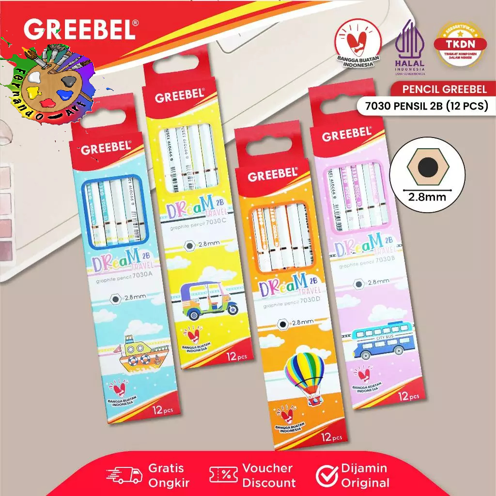 

GREEBEL Pensil Kayu 2B 7030 Dream (12Pcs) Pensil Ujian Sekolah / Pensil Gambar