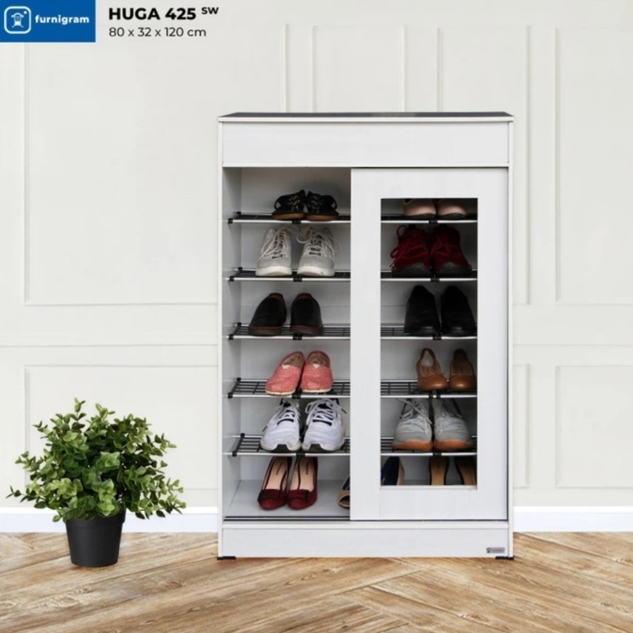Rak Sepatu Pintu Geser Lemari Sepatu Kaca Sliding Lunar HUGO 425