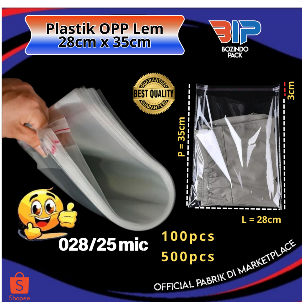 Plastik OPP 28 x 35 028/25 mic isi 100 500 Kantong Plastik Opp Tipis Lem Bening Transparan
