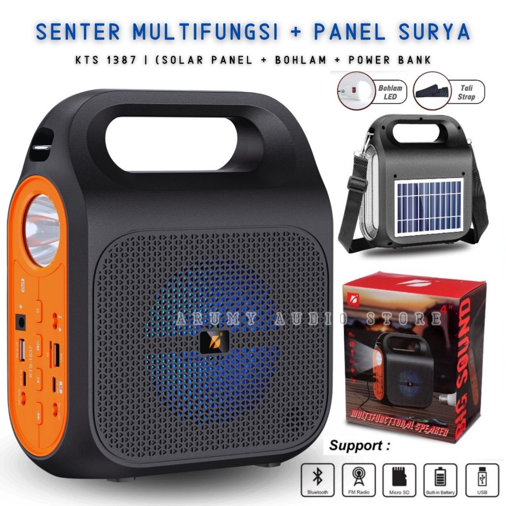 Lampu Panel Surya KTS-1837 Dengan 1 Bohlam - | Flashfish Genset Mini Portable Solar Portable Power S