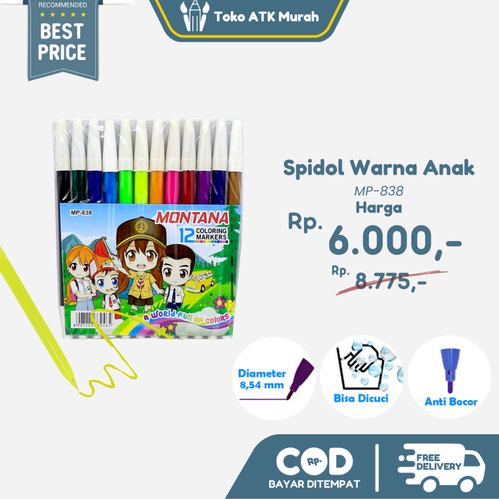 

Spidol Anak Set 12 Warna MP 838 Colouring Marker Pencil