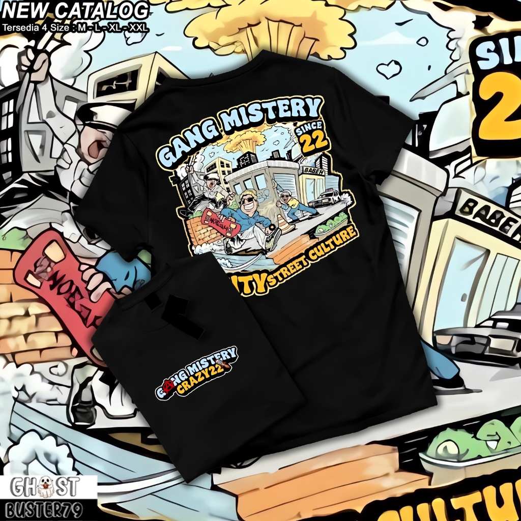 Kaos Distro Gang Mistery Cowok Cewek Baju Kaos Pria Biru Benhur Viral Kaos Baju Distro Pria Terbaru