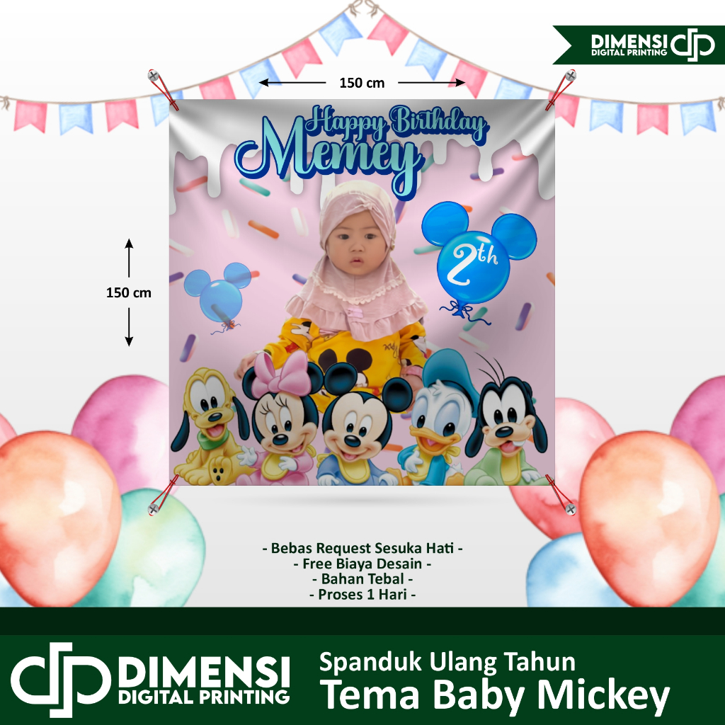 spanduk ulang tahun anak tema MICKEY MOUSE / spanduk ultah mickey minnie mouse / spanduk ulang tahun