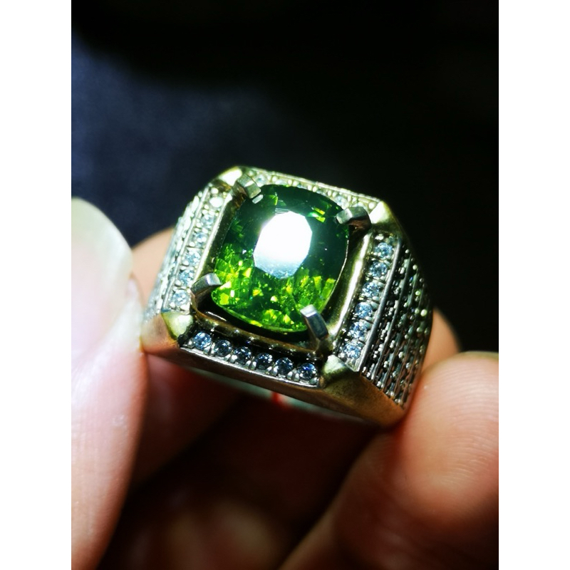 Cincin batu permata natural green zircon memo CGL