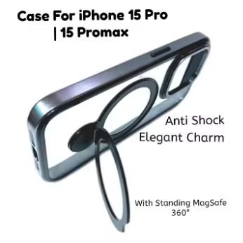 CASE IPHONE 15 PRO | 15 PRO MAX CLEAR WITH LIST ROTARY 360 STANDING MAGSAFE ANTI SHOCK