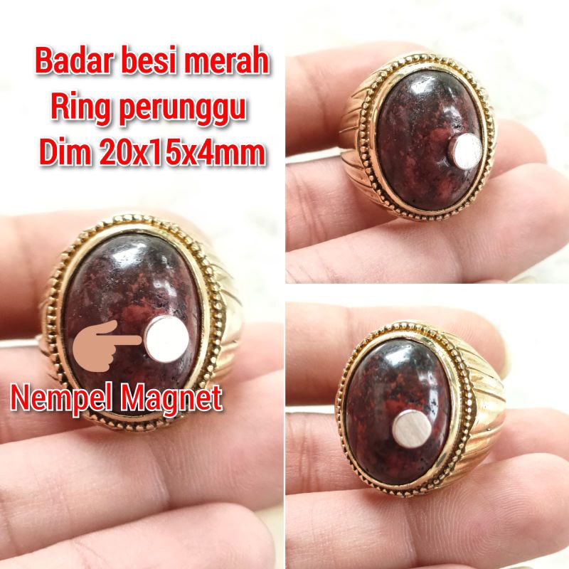 CINCIN PRIA BATU BADAR BESI MERAH NEMPEL MAGNET RING PERUNGGU