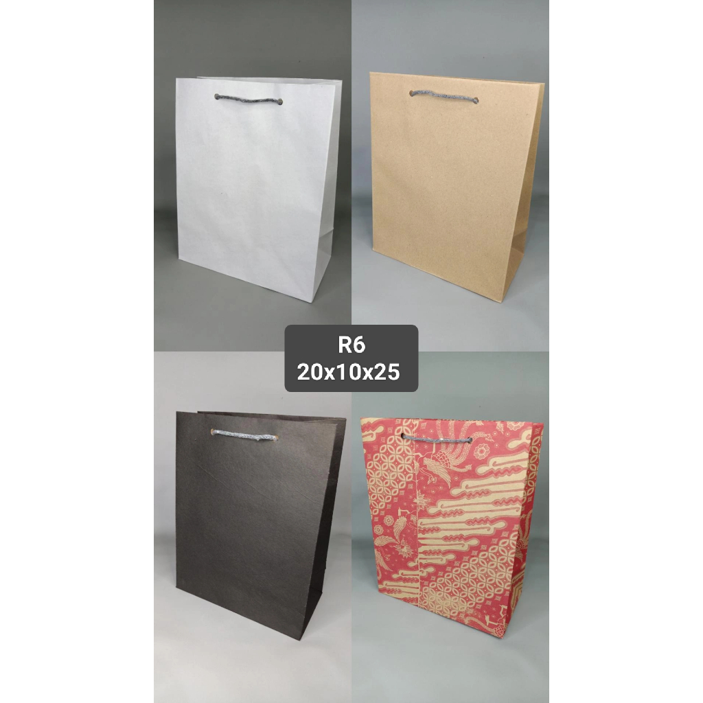 

(Lusinan) Paperbag Coklat Putih Hitam Batik Tas Kertas Tas Kado 20x10x25 cm