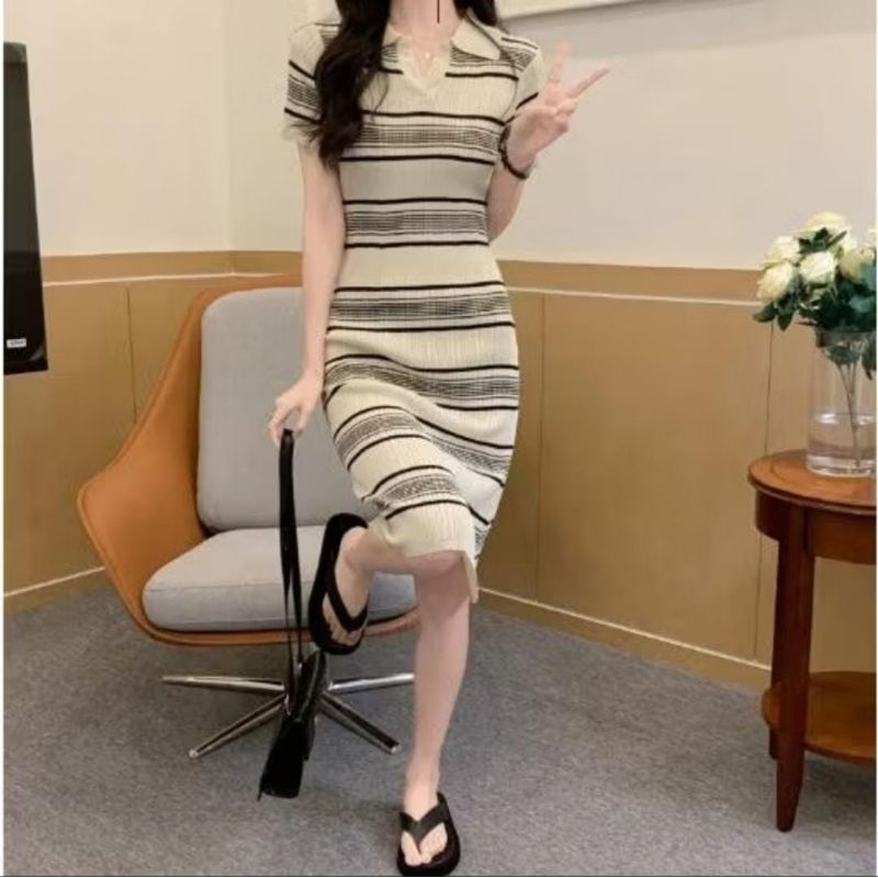 DRESS RAJUT LISAI KERAH POLO - @RAJUT BANDUNG OFFICIAL