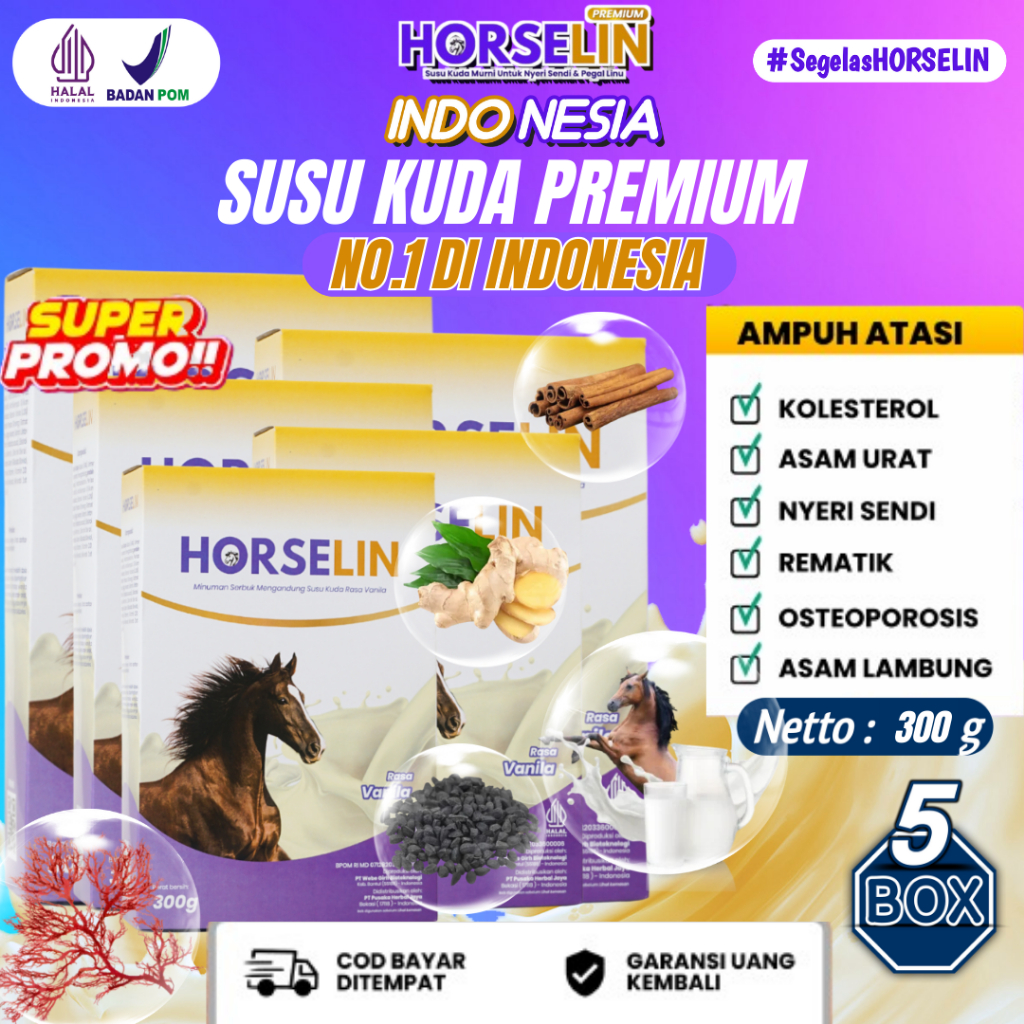 

HORSELIN Paket 5 Box Susu Kuda Liar Premium Asli Sumbawa Atasi Nyeri Sendi Tulang Original 300gr