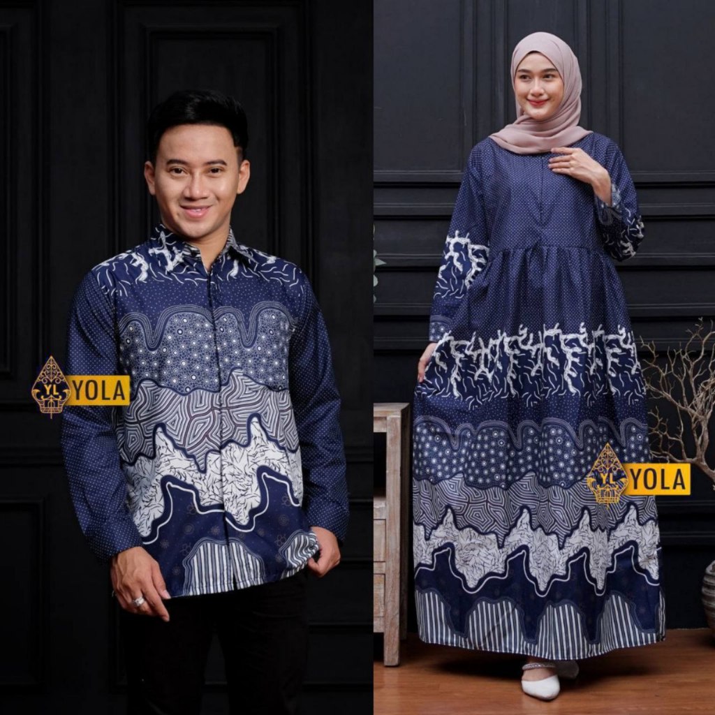 HARGA SEPASANG Gamis Batik Couple Pasangan - Baju Batik Couple Sarimbit Jumbo Terlaris04