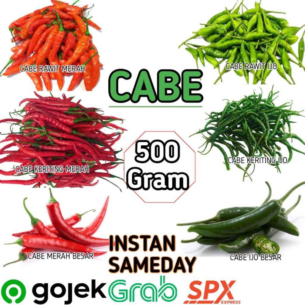 

500 Gr Cabe / Cabai Merah Keriting - Keriting Ijo -- Cabe Rawit - Cabe Rawit Ijo 1/2 kg