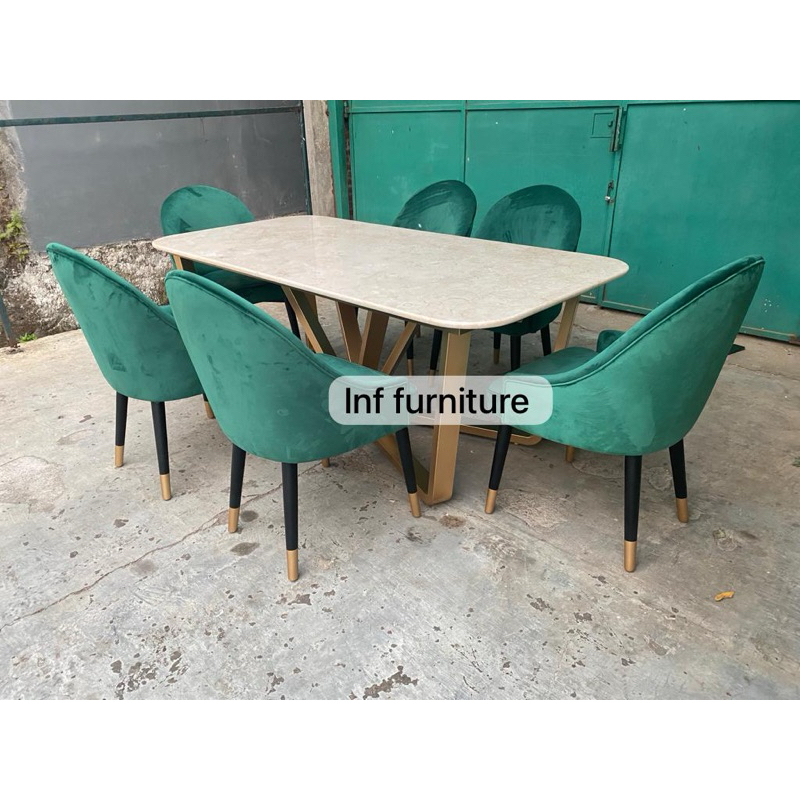 meja makan marmer meja makan marmer set lengkap 6 kursi