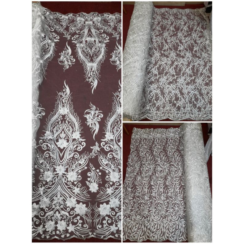 kain tile khusus putih BW, mtf elisab bordir &spider spangle