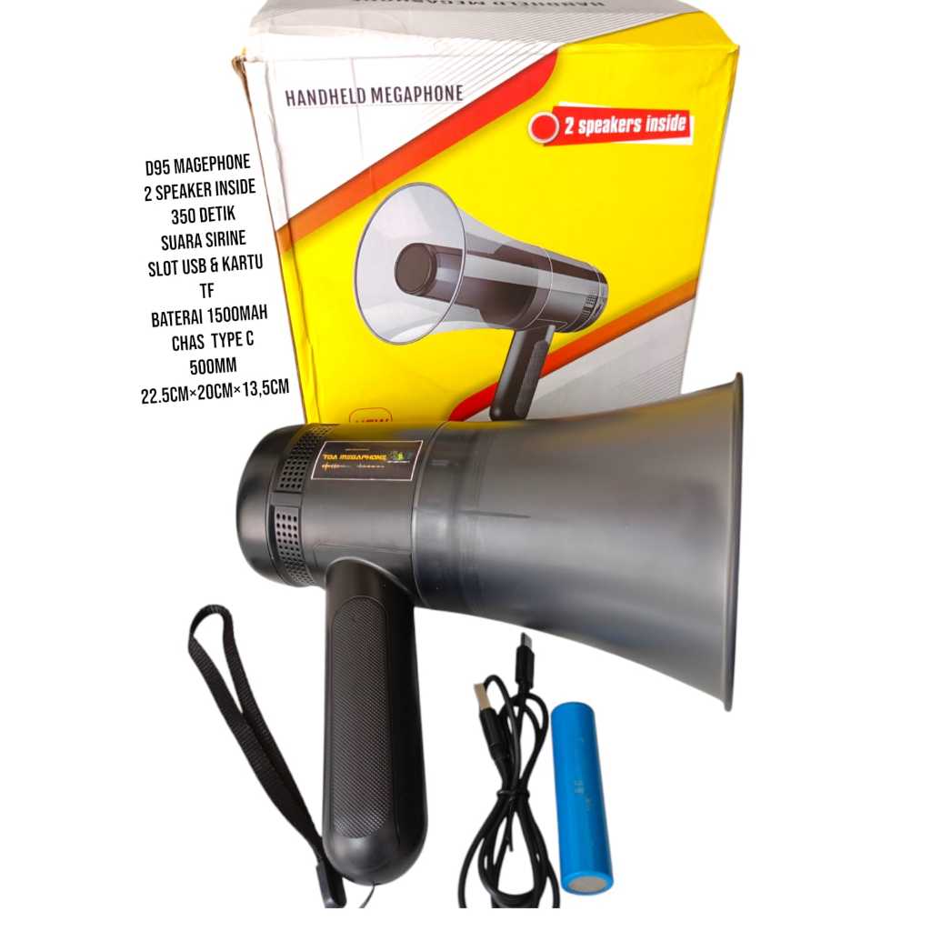 D95 ORI SPEAKER BLUETOOTH CAS TYPE C USB TIPE MEGAPHONE REKAM BATERAI 18650 BISA LEPAS HANDHELD IN