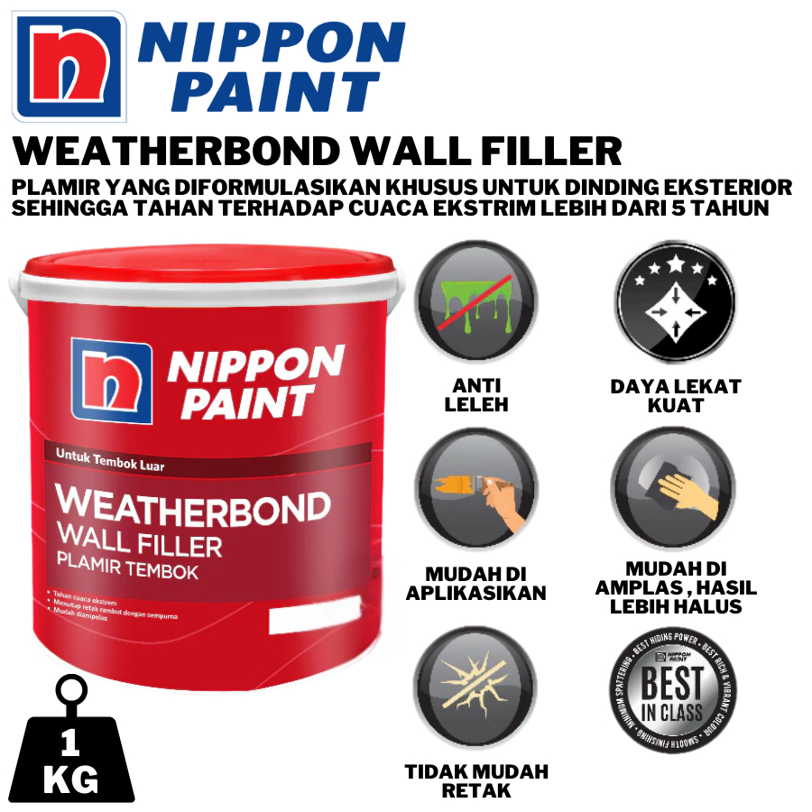 NIPPON PAINT  WEATHERBOND WALL FILLER 1KG NIPPON PAINT PLAMIR TEMBOK 1KG DEMPUL DINDING EKSTERIOR