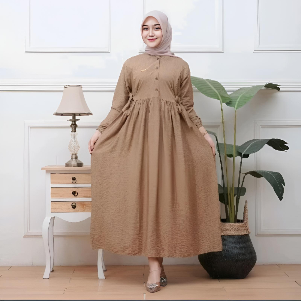 Gamis Sherila Dress Polo Linen Premium Import