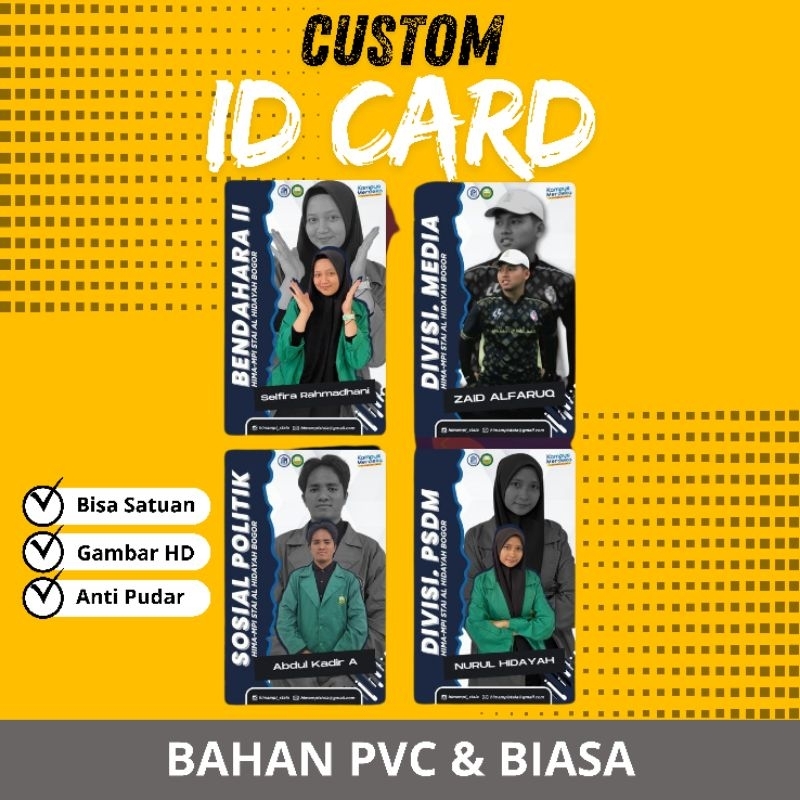 

ID CARD CUSTOM / SATUAN BAHAN PVC & BIASA