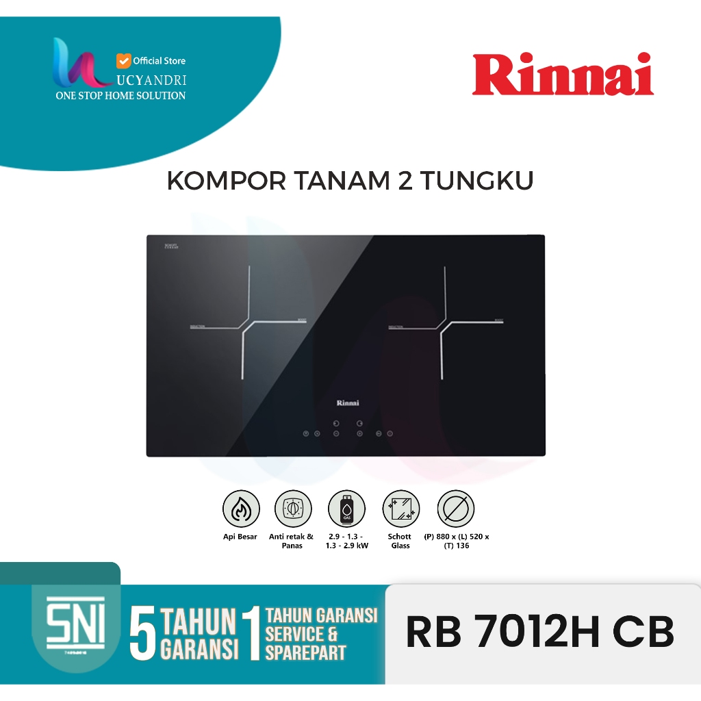 Rinnai Kompor Tanam Listrik 2 Tungku RB‑7012H‑CB ORIGINAL