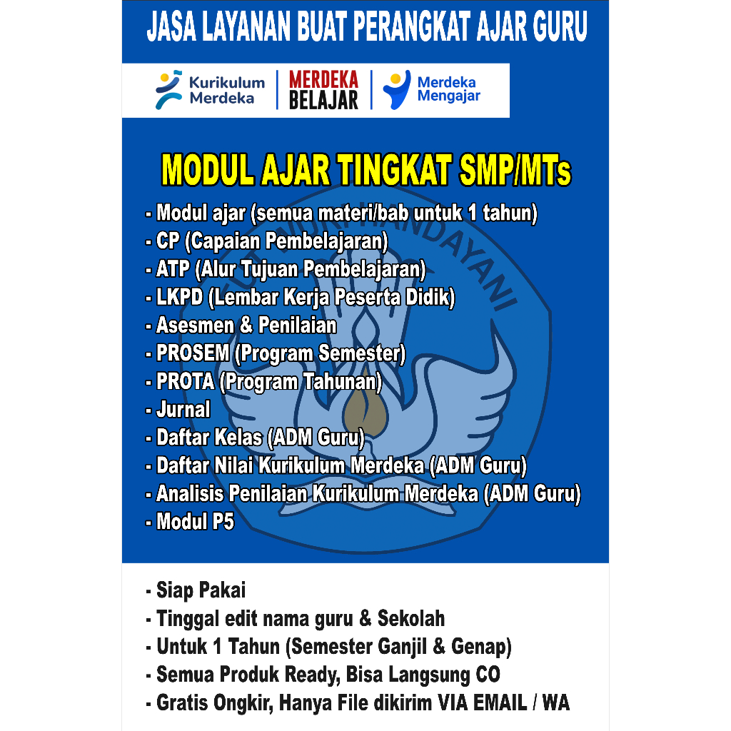 Jasa layanan Perangkat pembelajaran kurikulum merdeka Modul ajar SMP/MTs