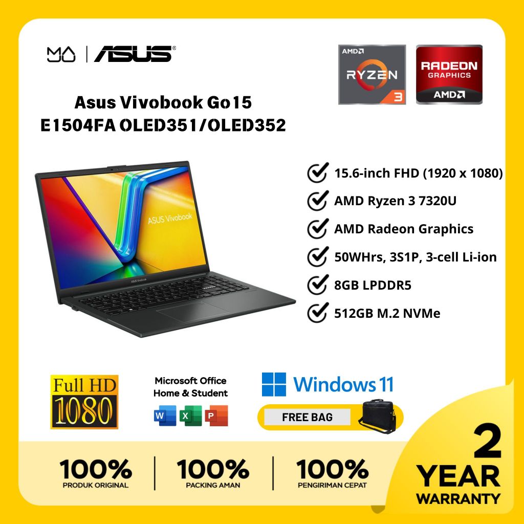 Laptop ASUS Vivobook Go 15 OLED E1504FA-OLED352 - Mixed Black