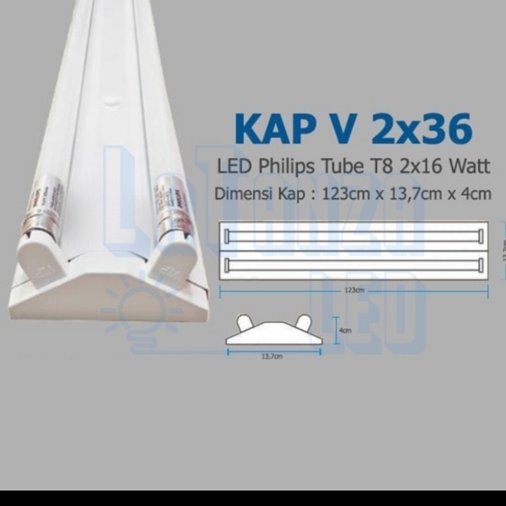 kap lampu v led 2x36 120cm kap v tl 2x16