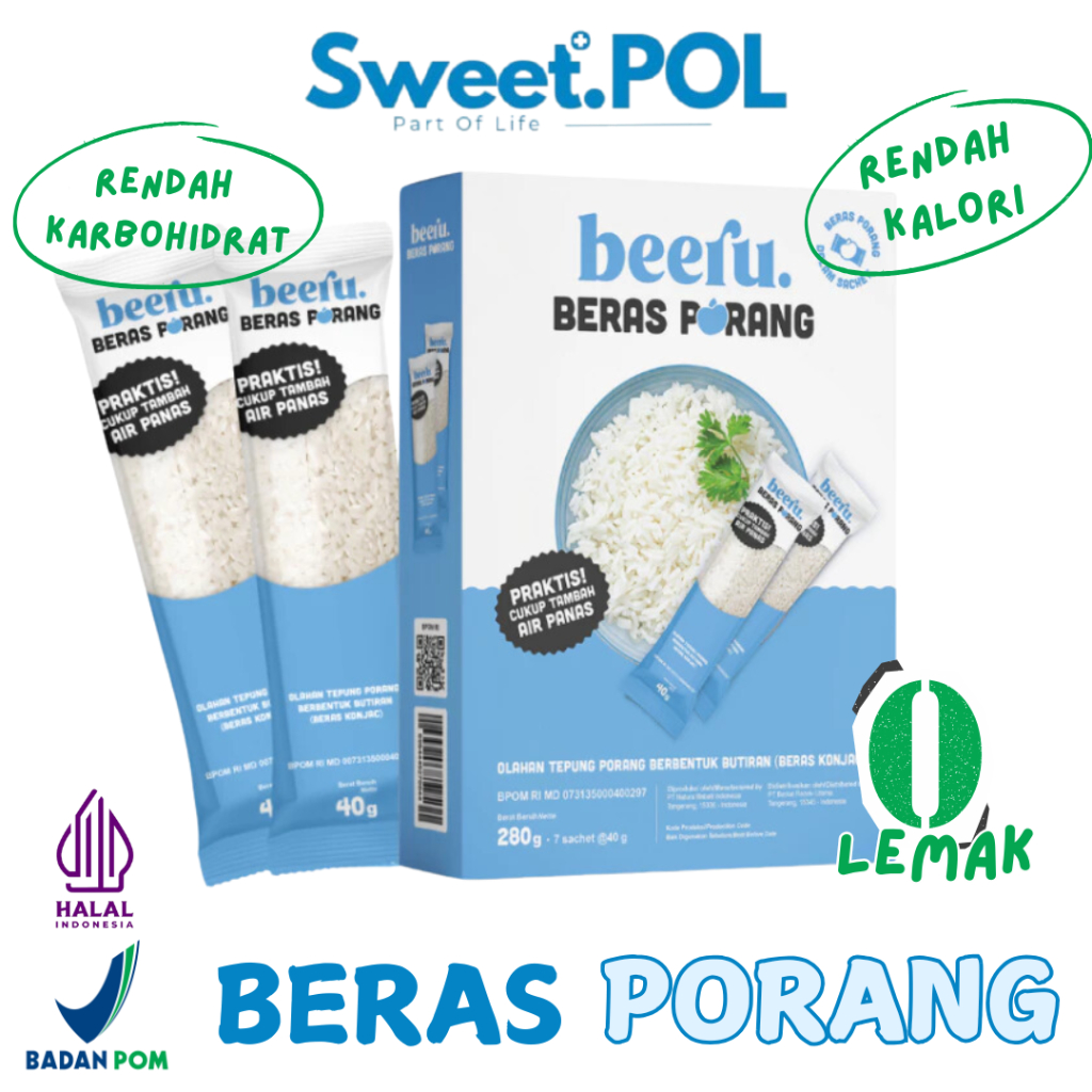 

Beeru Beras Porang Sachet & Box - Shirataki Konjac Rice - Nasi Instant