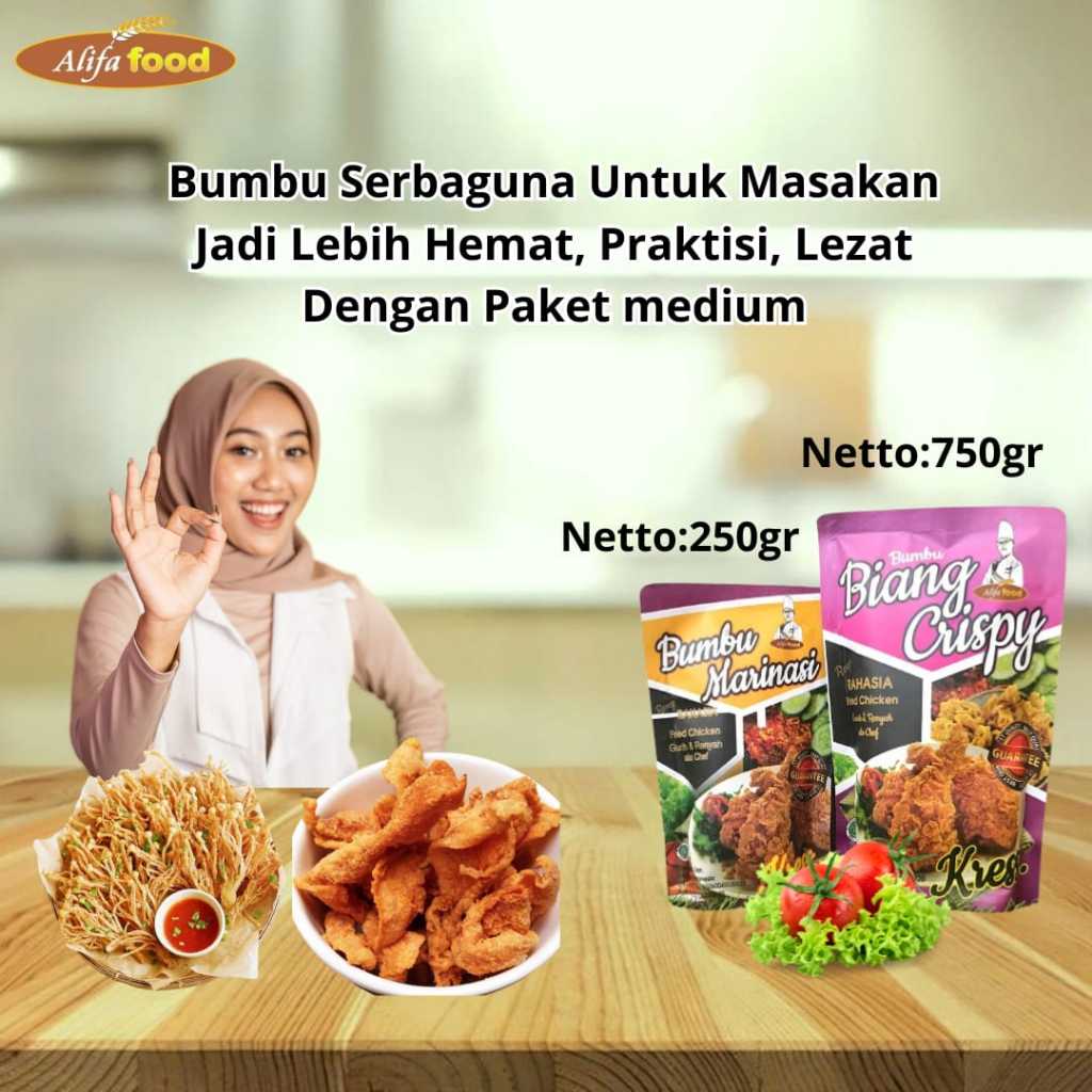 

Bumbu Biang Crispy 750gr dan Bumbu Marinasi250gr, Paket Medium Alifa Food