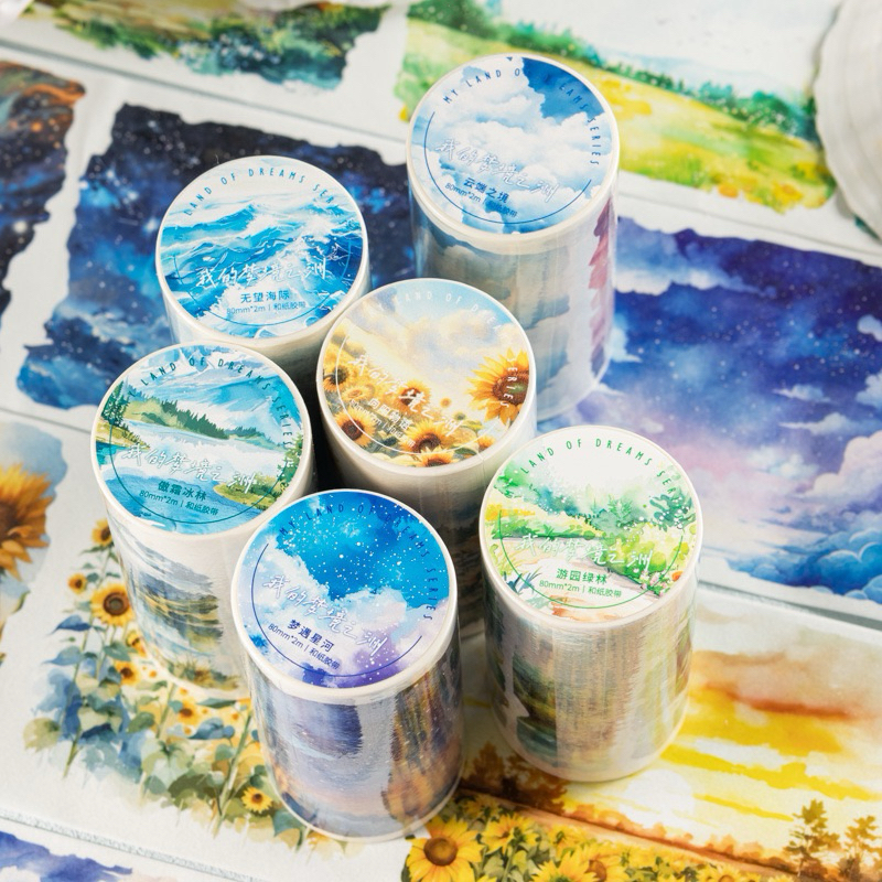 

(1EB) washi tape selotip background alam langit awan pantai danau lake beach cloud sky blue field