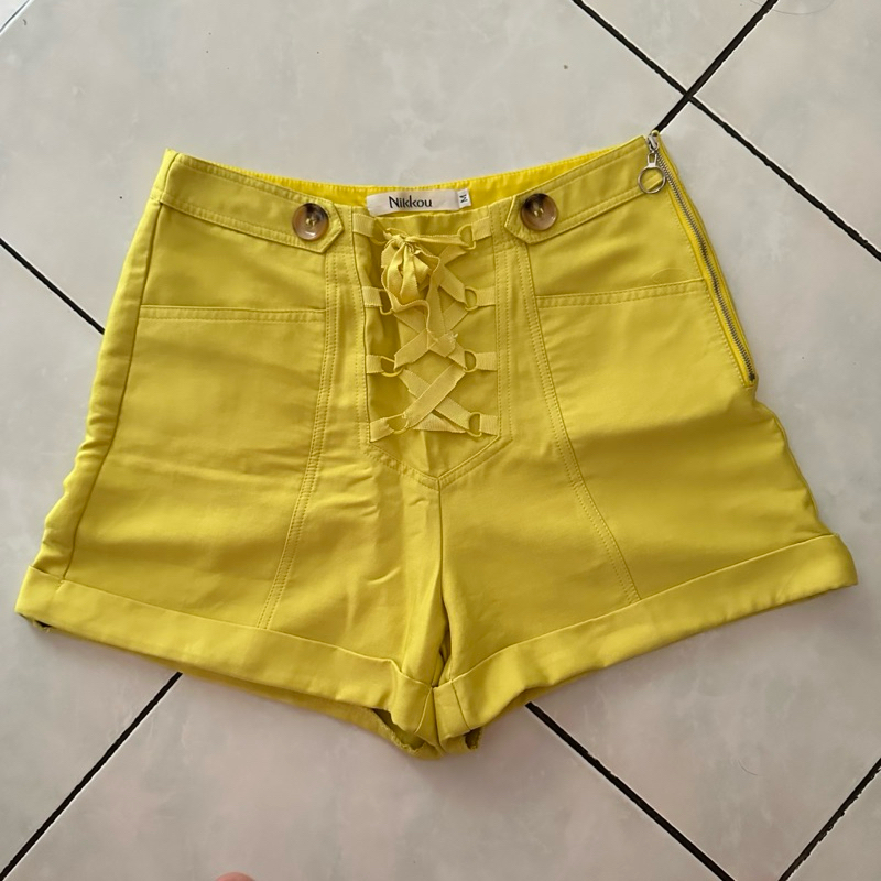 [PRELOVED] NIKKOU Yellow Short Pants Celana Pendek Highwaist