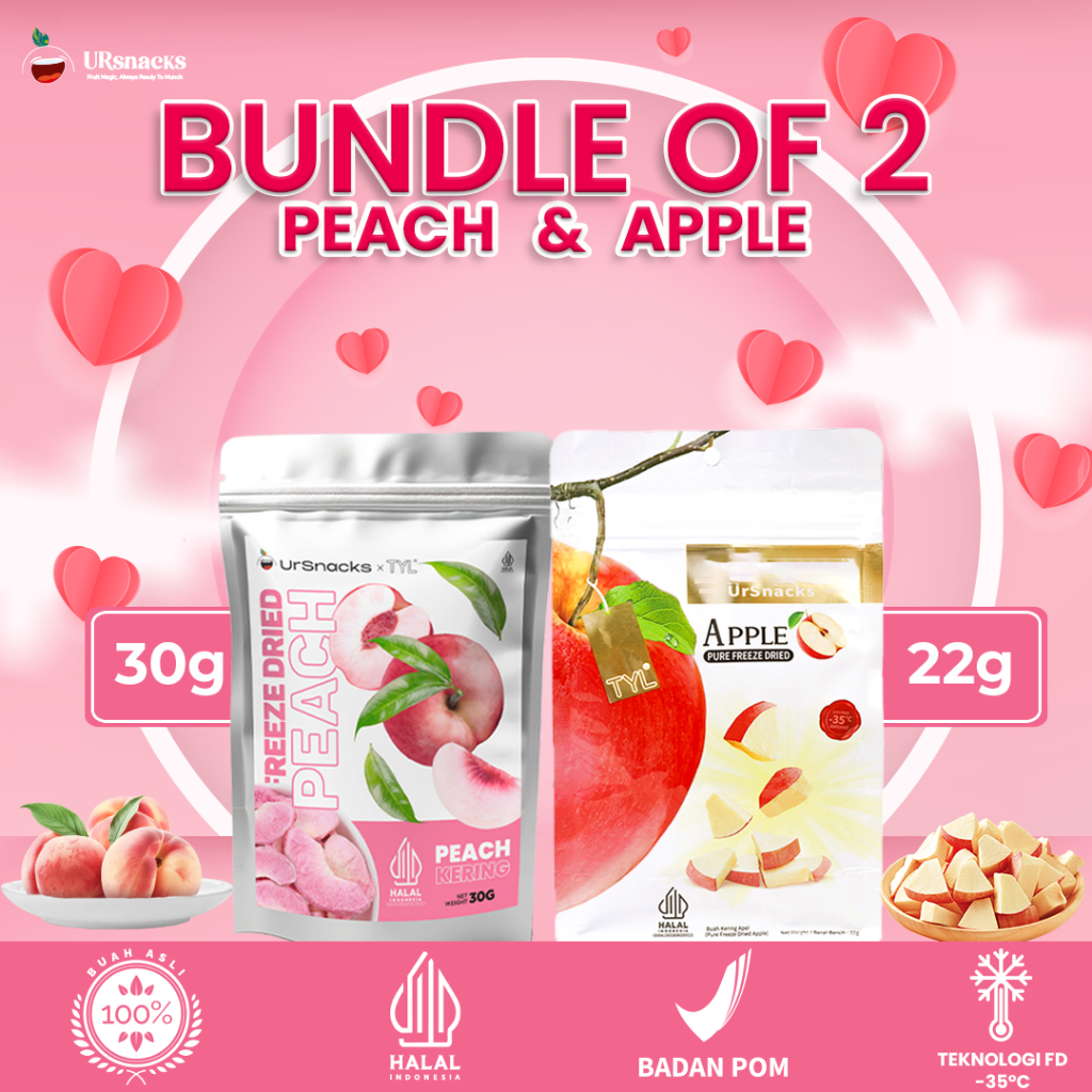 

URSNACKS Bundle Of 2 - Freeze Dried Keripik Buah Asli Rasa Peach + Apel - Halal BPOM Ready To Eat