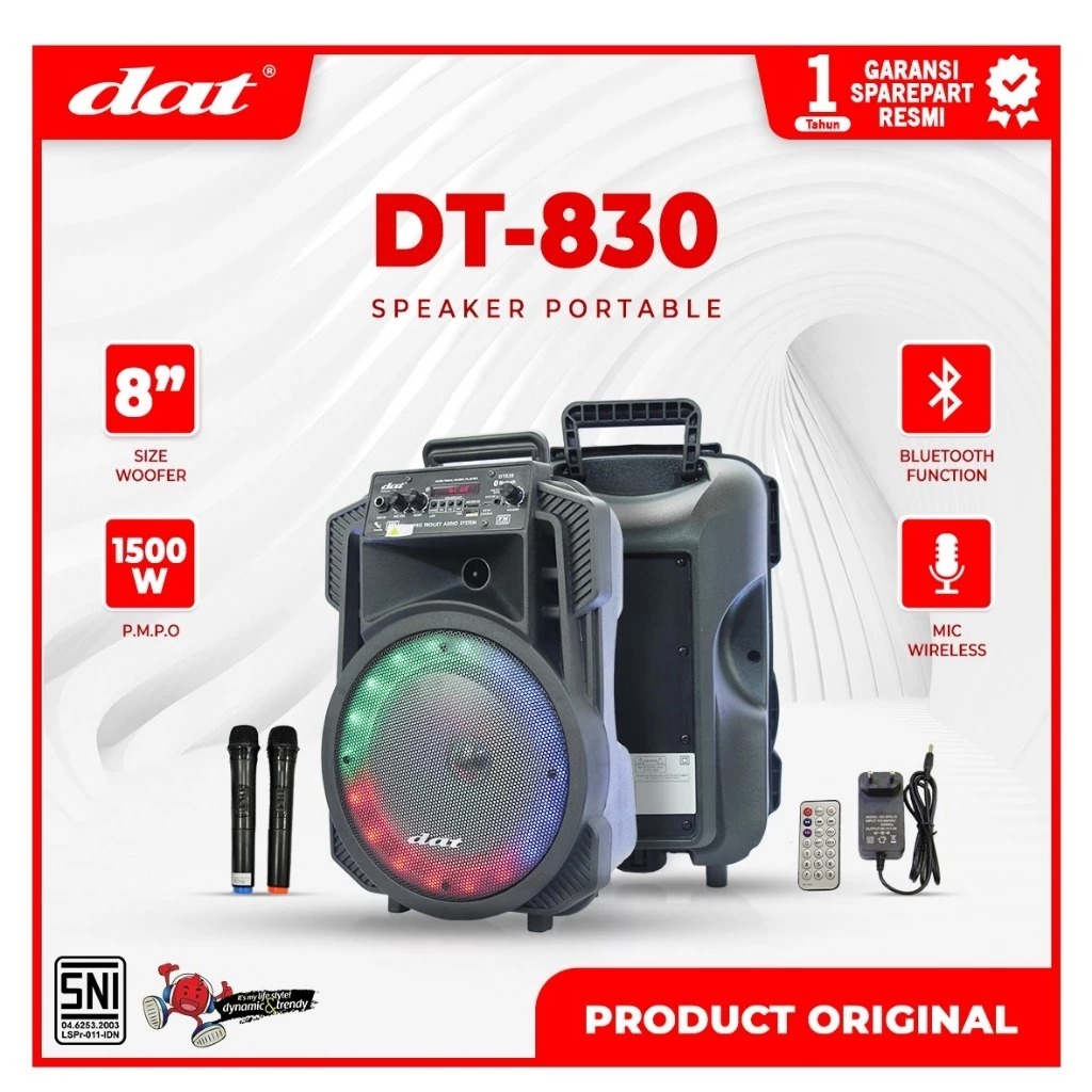 Speaker Portable DAT  8  dat dt830 / dat dt 830 Inch 2 Mic Bluetooth