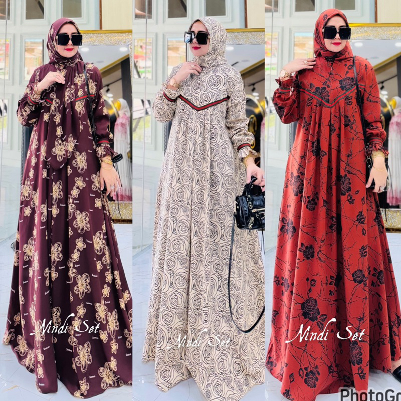 NEW NINDI SET HIJAB SEGI4 BY ER.GE.HA TERBARU ORIGINAL GAMIS MOTIF SET HIJAB NEW