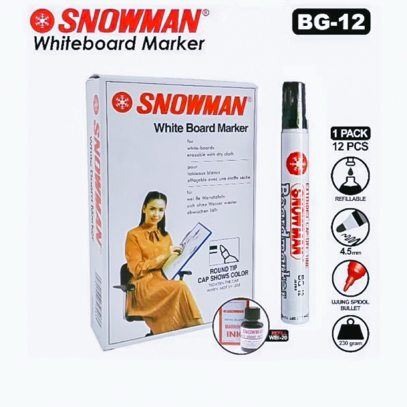 

Spidol Whiteboard Snowman BG - 12 Bisa Dihapus / Spidol Papan Tulis