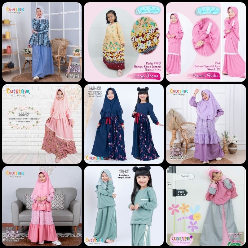 (4-6 Tahun) Set Gamis & Jilbab Anak Perempuan Cutetrik ♡ Baju Muslim Anak Perempuan ♡ Setelan Rok An
