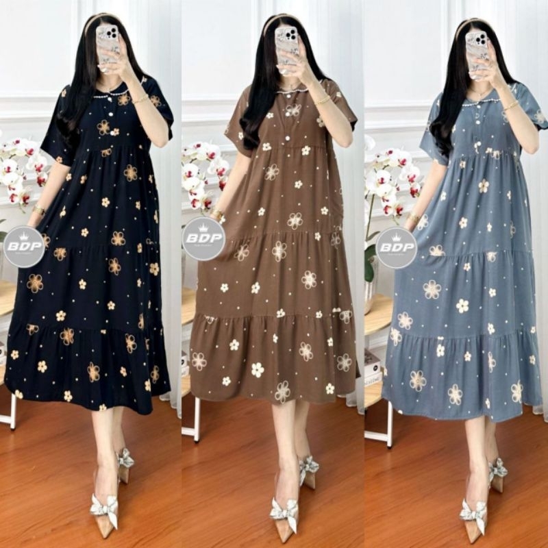 Daster Susun Motif Bunga Lengan Panjang