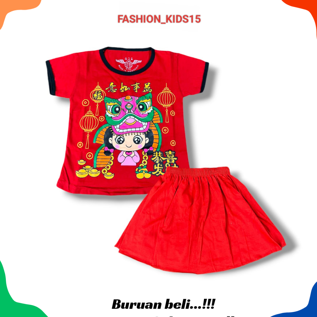 SETELAN ROK IMLEK ANAK CEWEK MOTIF BARONGSAI TERBARU/SETELAN BAJU CINA ANAK PEREMPUAN USIA 1 SAMPAI 