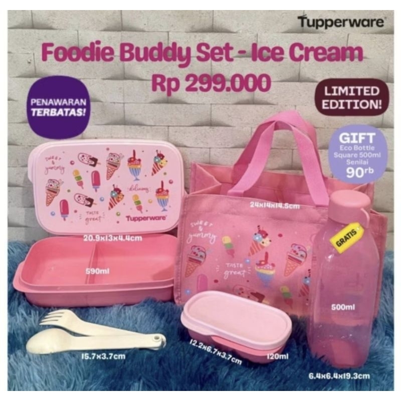 Tupperware Foodie Buddy Set Pink Bekal Lunch Box Set