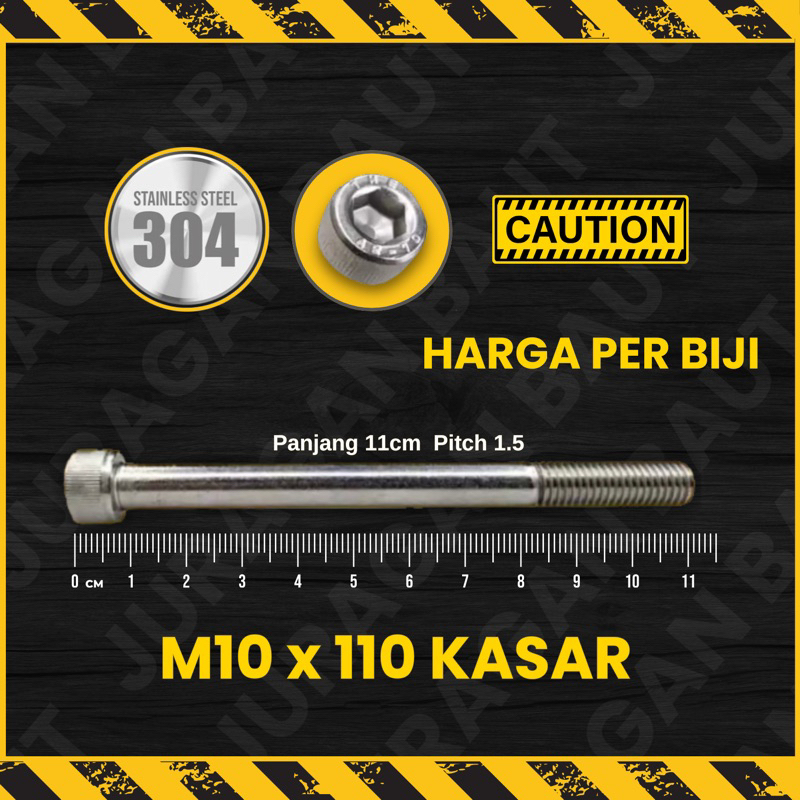 BAUT L STAINLESS M10 X 110  M10X110 DRAT KASAR SETARA BAUT KUNCI 14 PANJANG 110 MM 11 CM PITCH 1.5