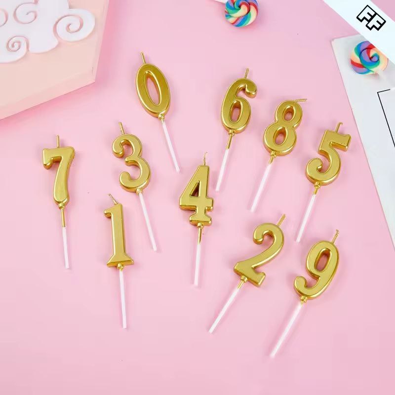 Lilin angka nomor ulang tahun 0-9 warna emas gold