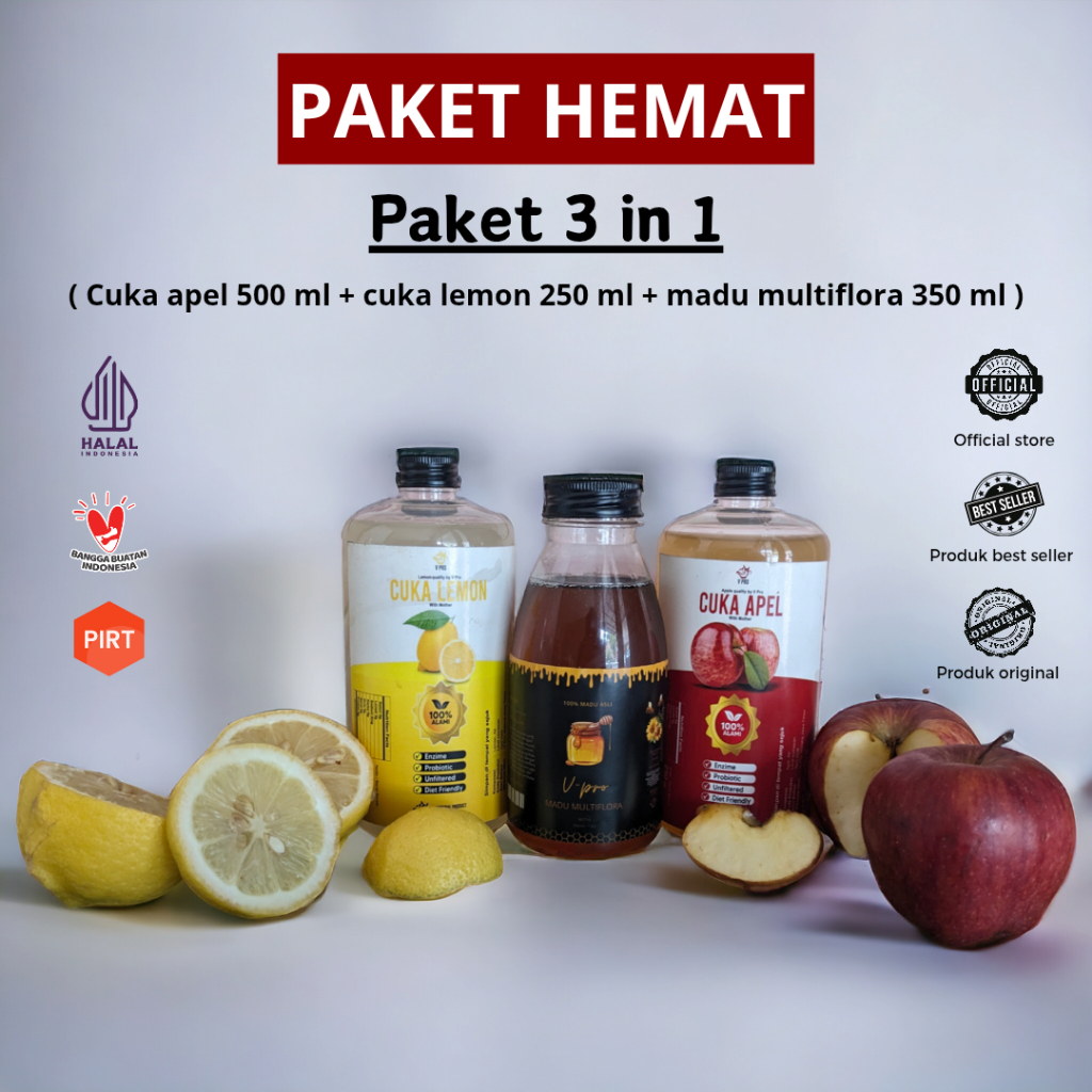 

V pro-Paket Detox Imunitas- Cuka Apel - Sari Lemon - Madu - 250ML
