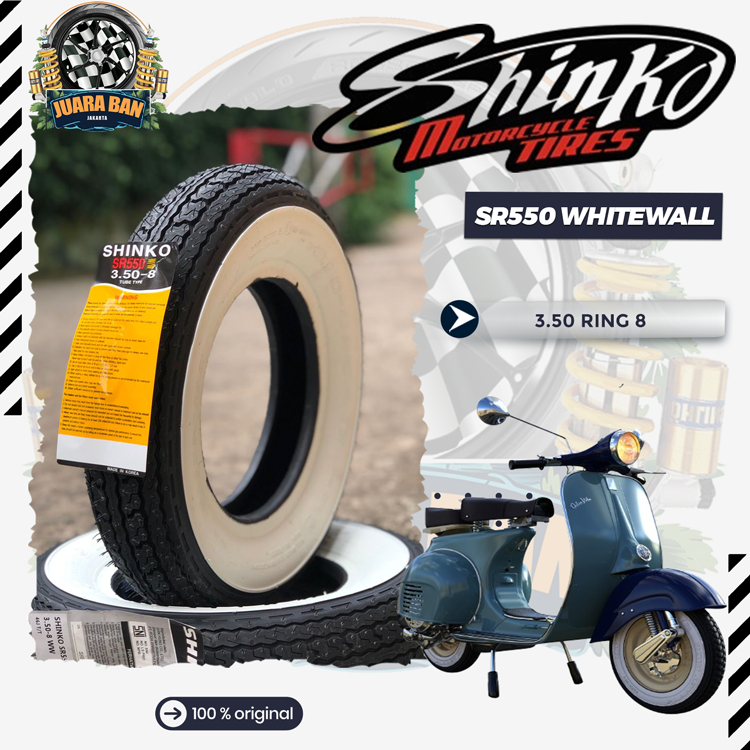 Ban Motor Vespa Ring 8 3.50 Shinko SR550 White Wall Non Tubeless / Tubetype